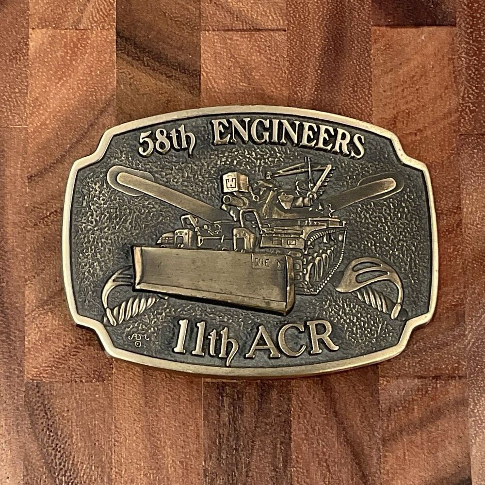 U.S. Army Belt Buckle 11th Armored Cavalry Regiment 58th Engineers Brass USA